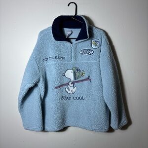 Peanuts Snoopy Woodstock Light Blue Fleece 1/4 Zip Sweatshirt XL